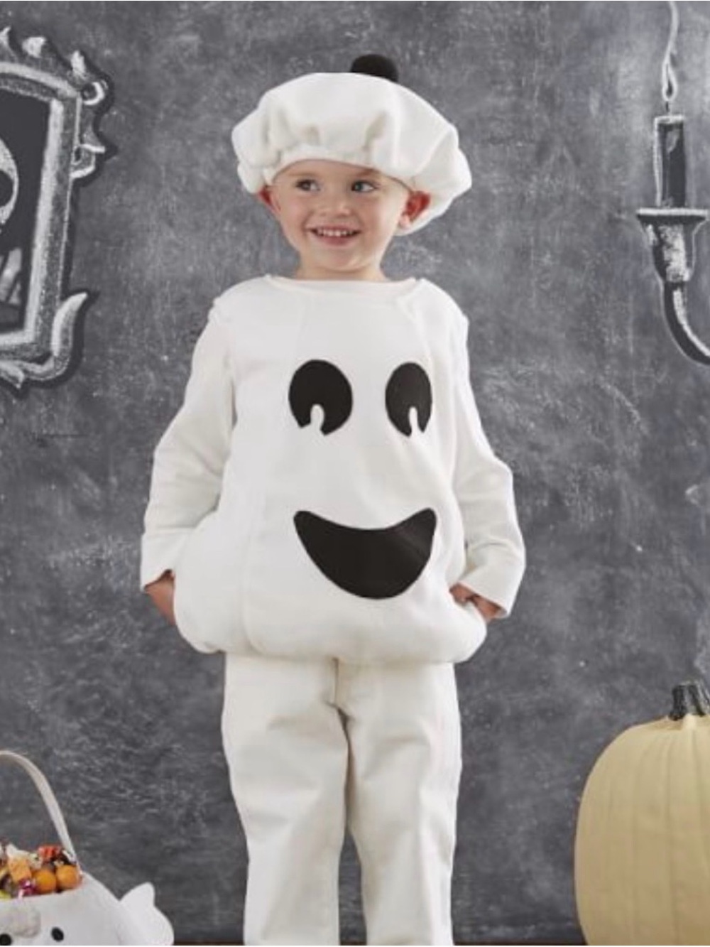 Pottery Barn PBK Toddler Plush 2pc Cute Smiley Ghost Costume Sz 2T-3T